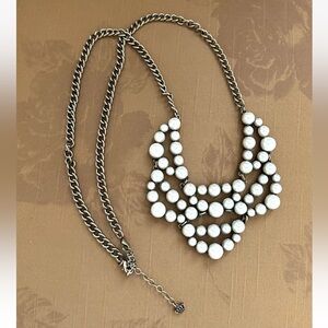 Statement Necklace With Faux Pearls And Brass Chain NWOT Adjustable 26” to 30”